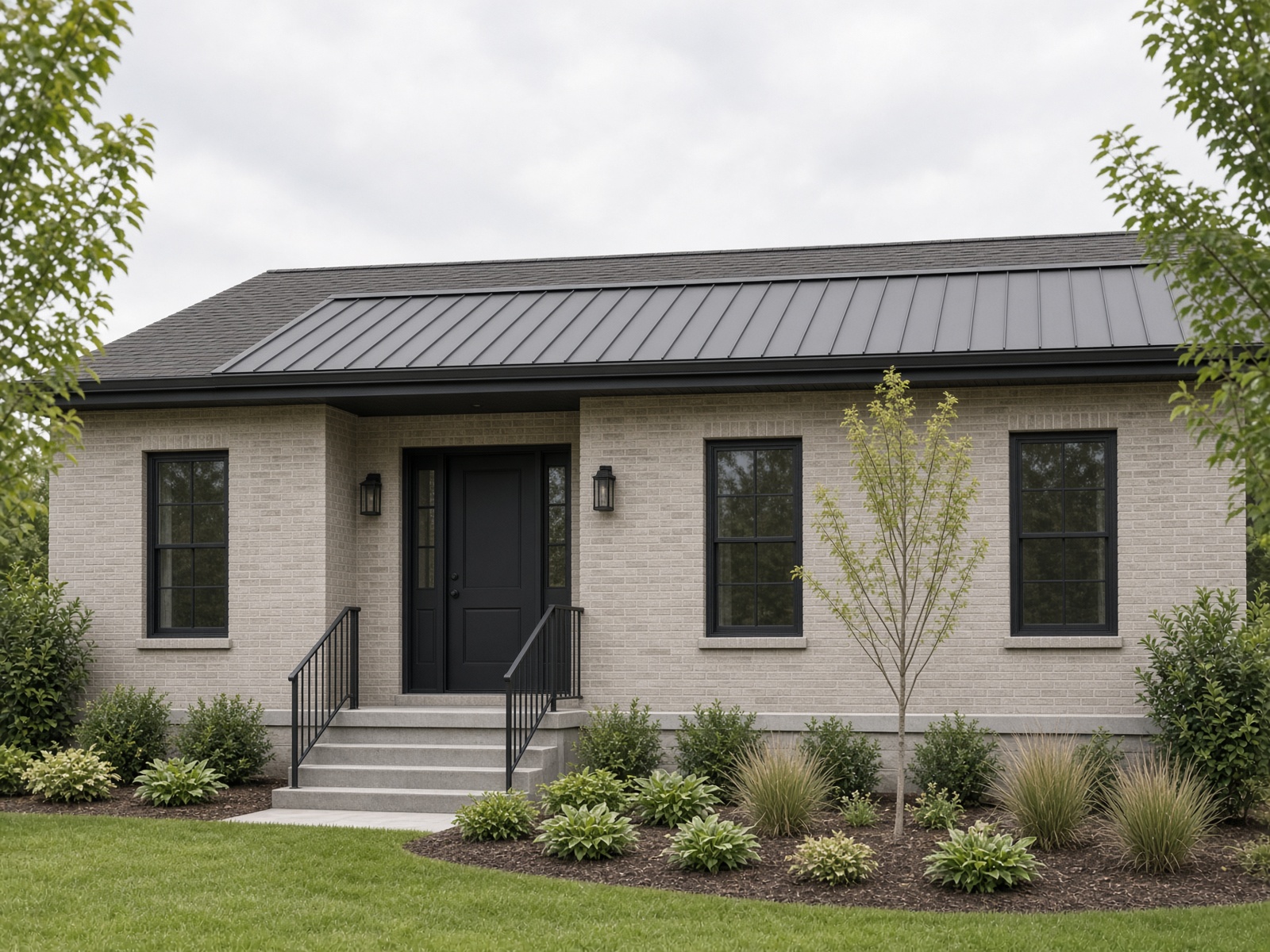 Painted brick ranch after exterior renovation