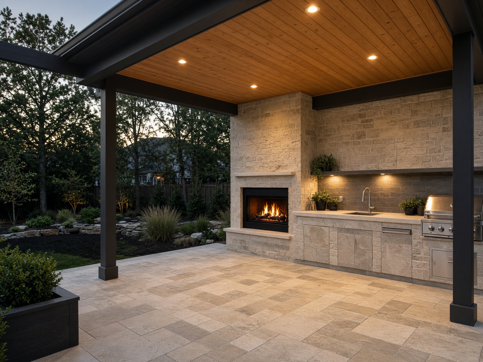 Covered patio with masonry outdoor kitchen in Marietta